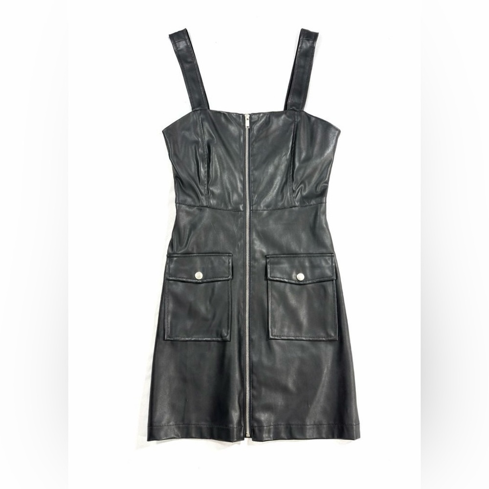 Love Tree Vegan Leather Sleeveless Strappy Dress Size Small No Belt - Picture 2 of 12